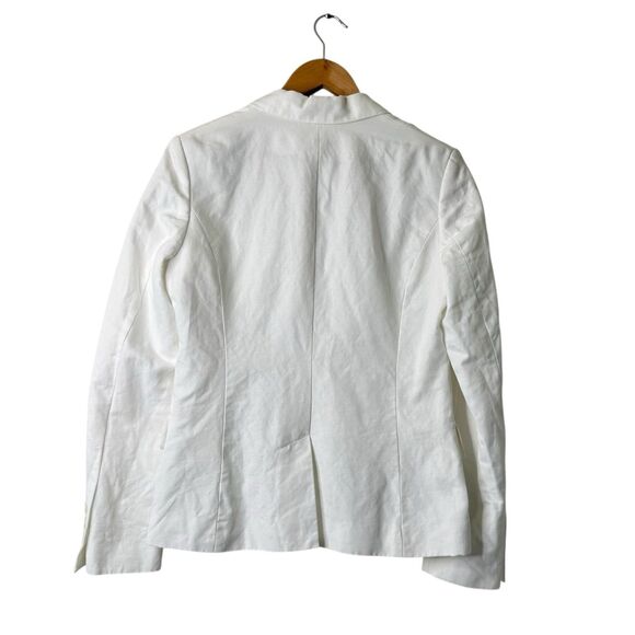 H&M Linen Blend Blazer Womens Size 8 White Single Breasted Preppy Capsule Career - Picture 2 of 15